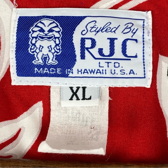 Vintage RJC size XL Men’s Red White Hibiscus Floral Button Up Hawaiian Shirt - Picture 5 of 6